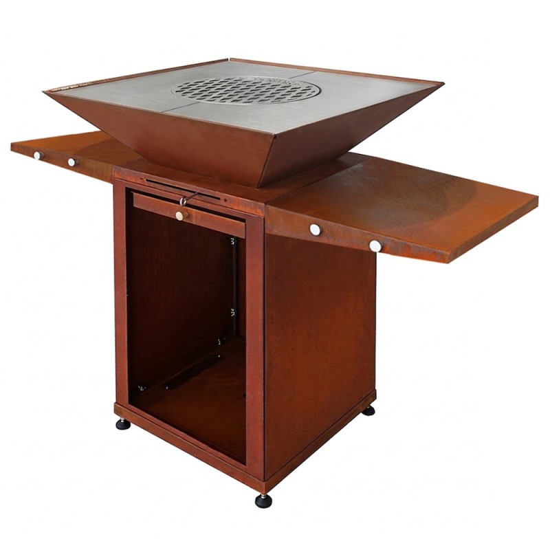 Brasero en Acier Corten avec plancha carrée en Inox pour un entretien facile