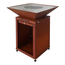Brasero en Acier Corten avec plancha carrée en Inox, espace de stockage pour le bois et tiroir à cendres