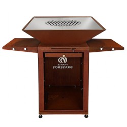 Brasero en Acier Corten avec plancha carrée en Inox avec tablettes latérales incluses