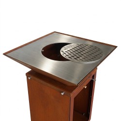 Brasero en Acier Corten avec plancha carrée en Inox et grille centrale incluse