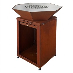 Brasero Medium Heptagonal en Acier Corten et plancha en Inox en configuration sans tablette