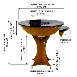 Dimensions de notre modèle Le Bigorneau avec une plancha de 100cm de diamètre.