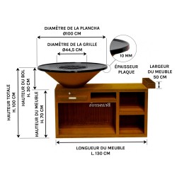 Dimensions du brasero Le Couteau, en Acier Corten de la marque France Braseros.