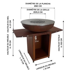 Dimensions du brasero plancha Medium en Inox