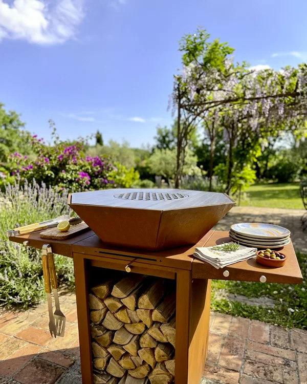 brasero medium heptagonal avec sa plancha en inox