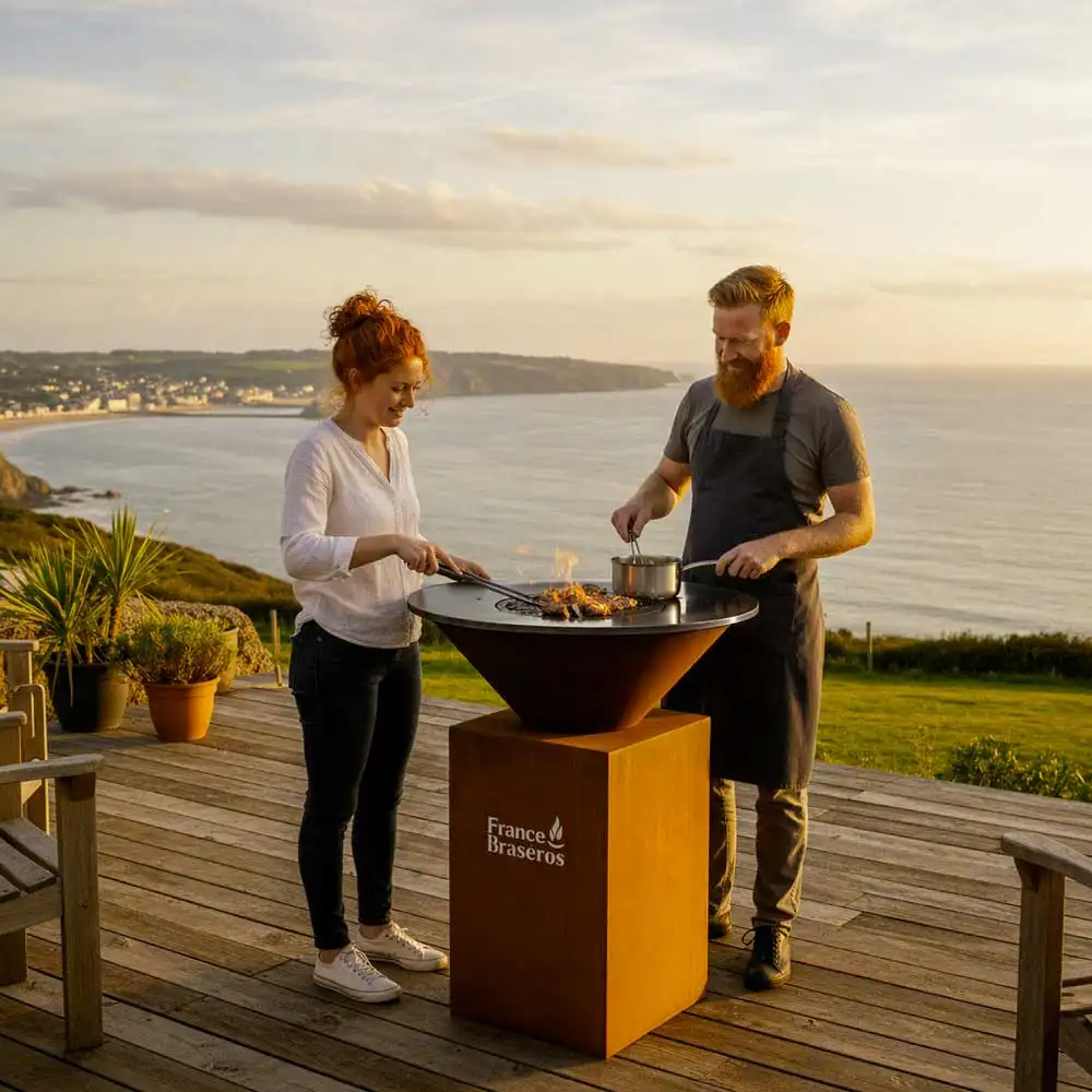 brasero équipé d'une grille surelevée